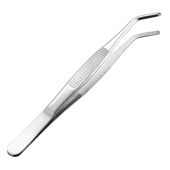 Stainless Steel Tweezers with Curved Serrated Tip, 6.3-Inch Length