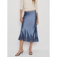 thumbnail image 4 of Blue Lace-Trimmed Satin Midi Skirt With Elastic Waist Slip Style For Party Beach Or Streetwear, 4 of 8