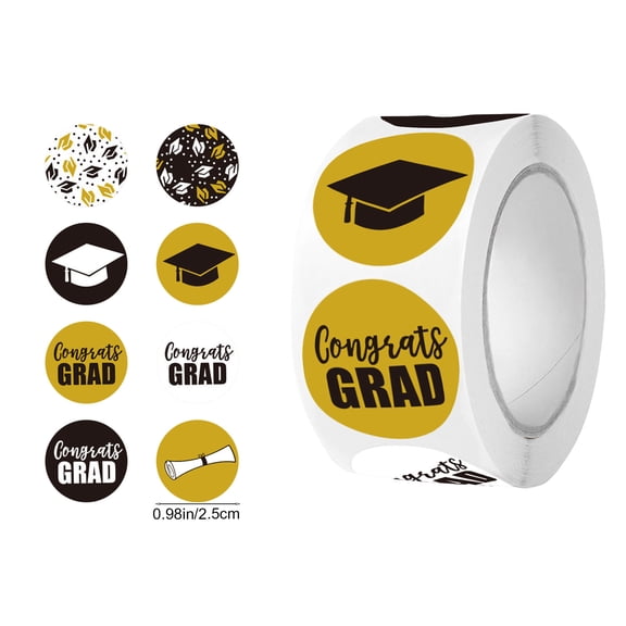 chaungfeng Graduation Sticker Roll - Black & Gold, 0.98-Inch - 500pcs Envelope Seals for Invitations - Party Favor Seals & Graduation Party - Assignment Decor & Sticker Paper Roll