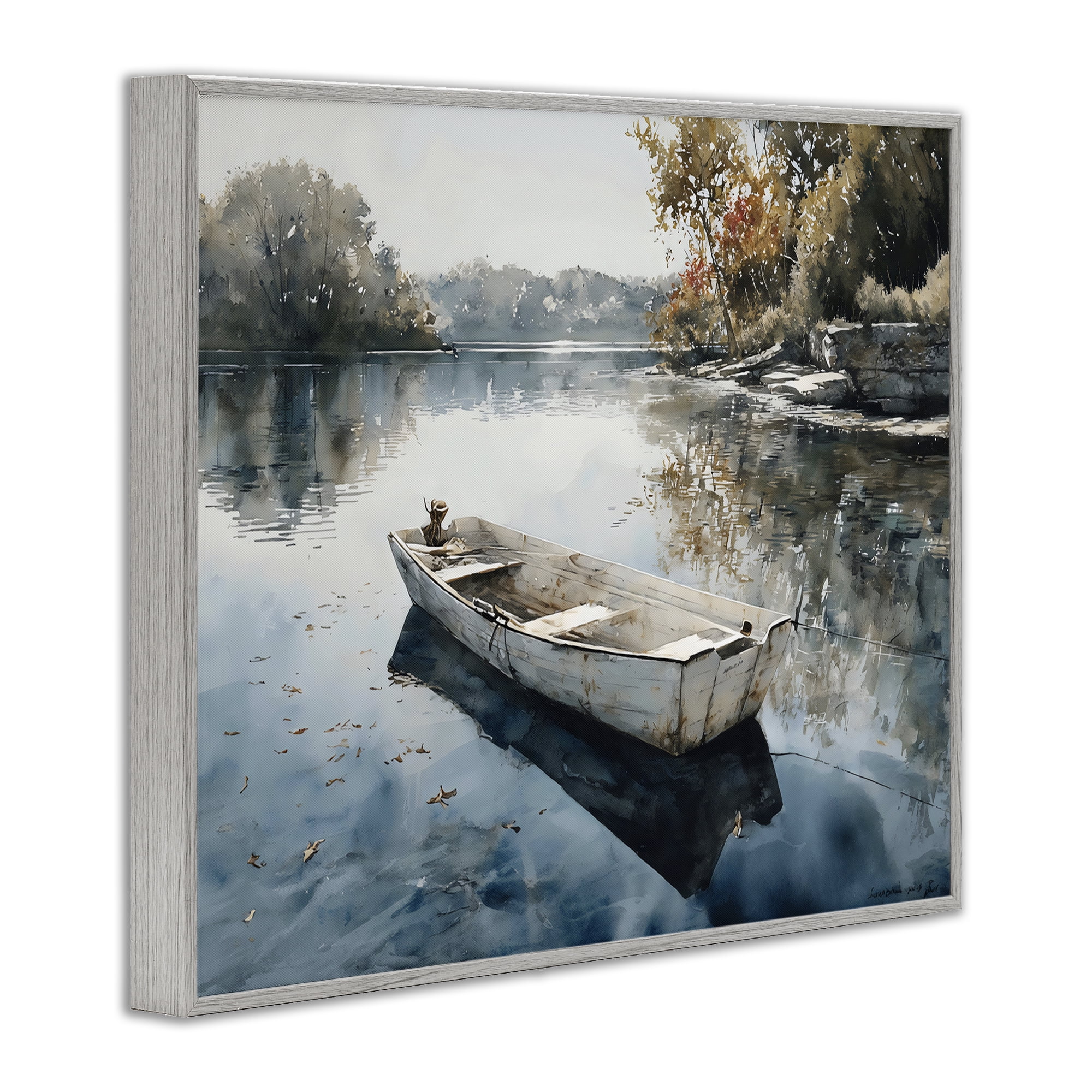 Stupell Industries Boat Ride Through Autumn Reflections Gray Framed Giclee Art, design by Franklyn Gregory