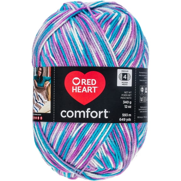 Red Heart Comfort Yarn-White, Turquoise & Violet Print