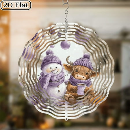 2D Flat, Adorable Snowman and Highland Cow Wind Chime No Electricity Needed, Easy to Hang, 2D Effect, Perfect for Garden and Patio Decor, Ideal Home Outdoor Gift, Winter Wonderland Decoration 10*10in