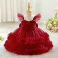 thumbnail image 5 of Vividxx Toddler Girls Dresses Party Dress With Bow Tiered Skirt Flutter Sleeves Formal Occasion Performance Tutu Gown 6-9 Months, 5 of 9