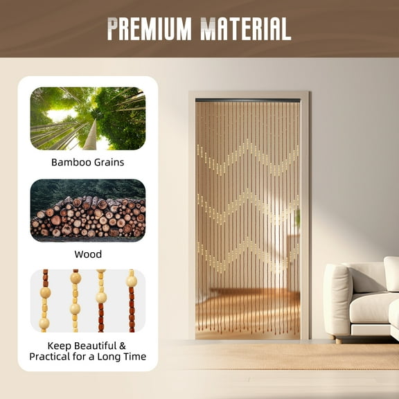 Bamboo Bead Curtain String Door Curtains Beaded Wooden Curtain Fit For Doorway for Living Room, Balcony