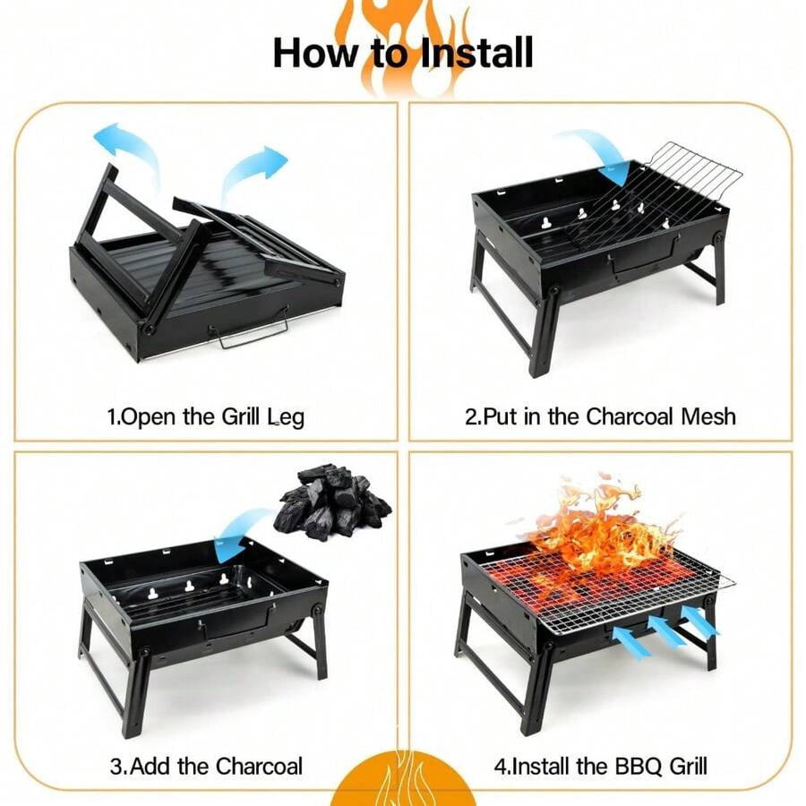 BBQ Barbecue Grill, Portable Folding Charcoal Barbecue Desk Tabletop Outdoor Stainless Steel Smoker BBQ For Picnic Garden Terrace Camping Travel