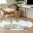thumbnail image 4 of Easter Day, Round Area Rug 3.3 FT, Non Slip Small Entryway Kitchen Mat, Farm Truck Eggs Sweeping Eucalyptus Leaves Washable Soft Circular Rug Non-Shedding Door Mat for Bathroom Playroom Kids Room, 4 of 9