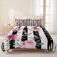thumbnail image 3 of Full Quilt Set 78''x90'', Pink Roses Lightweight Bedspread Coverlet Set with 2 Pillow Shams, Romantic Flowers Leaves Floral Black Stripes Breathable All Season Quilt Bedding for Bedroom/Guest Room, 3 of 9