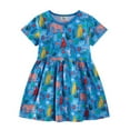 thumbnail image 1 of Robes Filles Coton Volant Manches Courtes Été Col Rond Décontracté Longue Robe Fleurie Bleue 2-3 Ans, 1 of 4