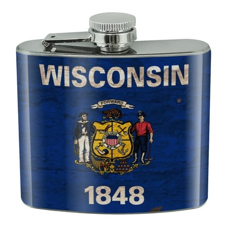 

Rustic Wisconsin State Flag Distressed USA Stainless Steel 5oz Hip Drink Kidney Flask