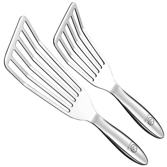 Fish Spatula Stainless Steel Combo, 1 Large Fish Turner Spatula + 1 Small Griddle Spatula, Metal Spatula for Kitchen Use, Slotted Spatulas, Frying Sp