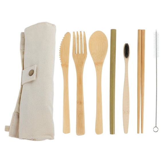 Raindrops Reusable Bamboo Tableware Set Portable and Comfortable for Home Use Beige 1 Set
