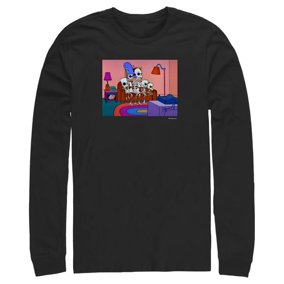 Men's The Simpsons Skeleton Family Inside House Long Sleeve Shirt Black Large