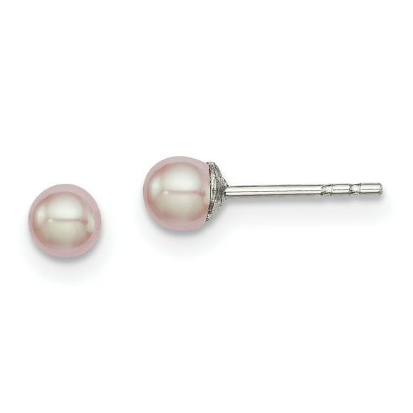Sterling Silver 3-4mm Pink FW Cultured Button Pearl Stud Earrings QE12682