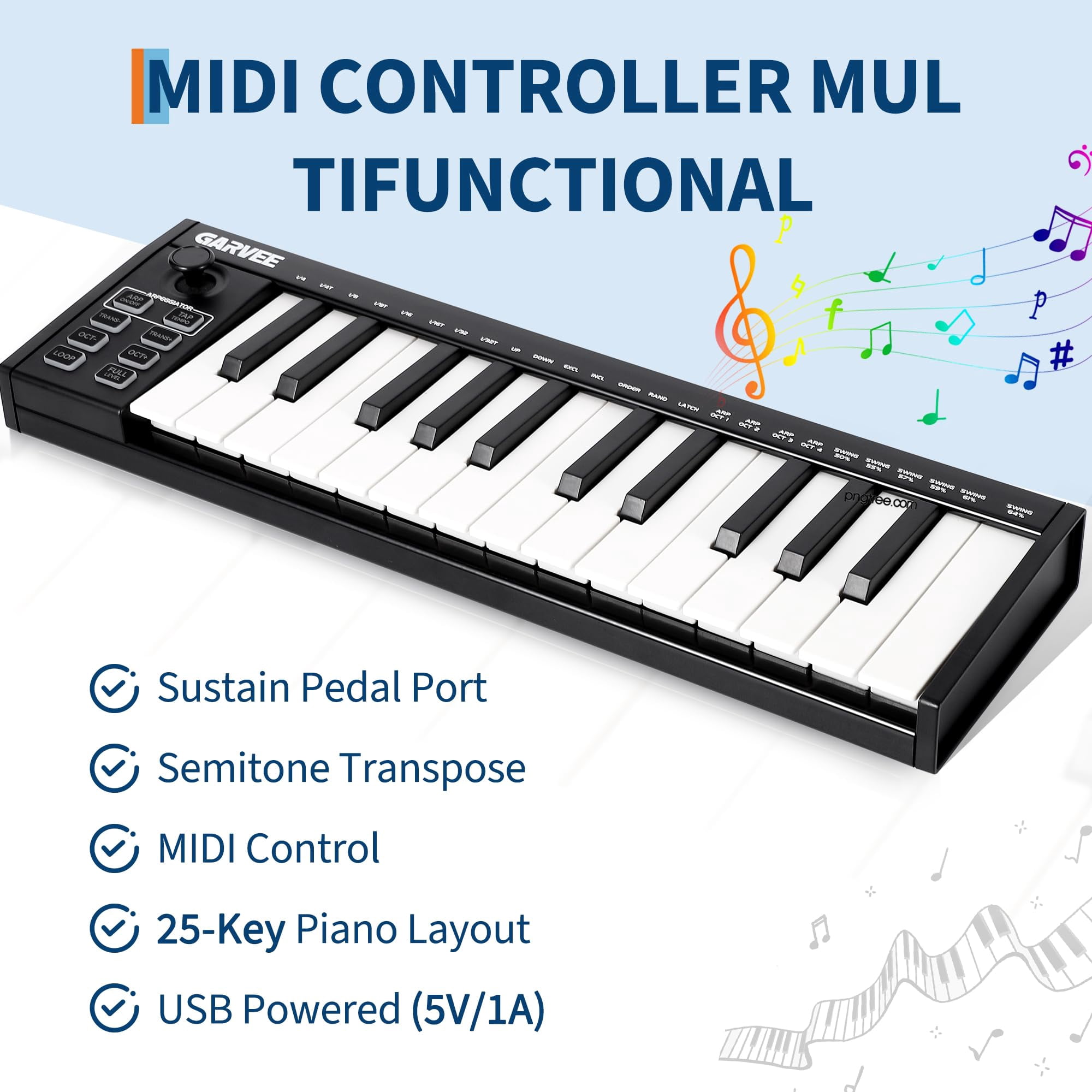 25-Key MIDI Keyboard Controller — Compact USB/DAW Integrated Keyboard with 8 Drum Pads, 8 Knobs & OLED Display. Ideal for Music Production