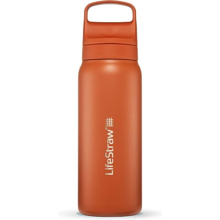LifeStraw Go Series Insulated Stainless Steel Water Filter Bottle for Travel and Everyday use, 1L Kyoto Orange