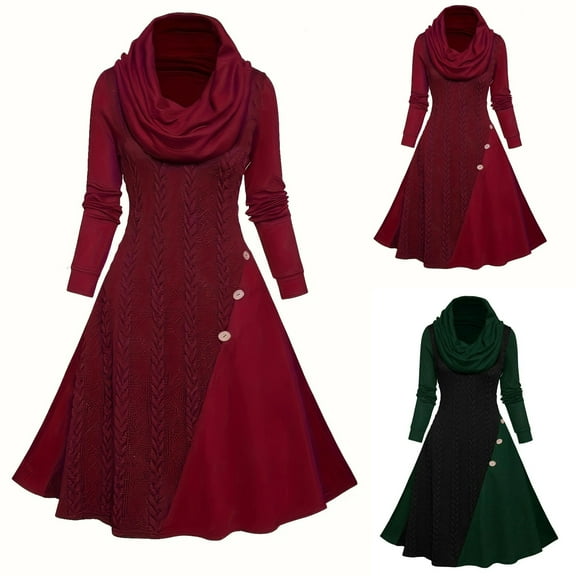 SMihono Fashion Dresses for Women Fashion Solid Casual Long Sleeve Cowl Neck Drawstring Dress Jersey Dress Spring Dresses for Women 2025 Green 12