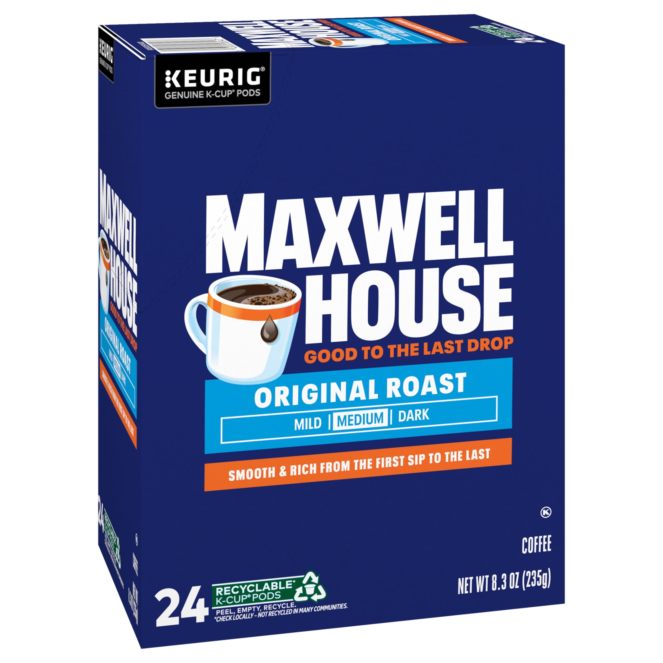 (4 pack) Maxwell House Original Roast Medium Roast K-Cup® Coffee Pods, 24 ct Box