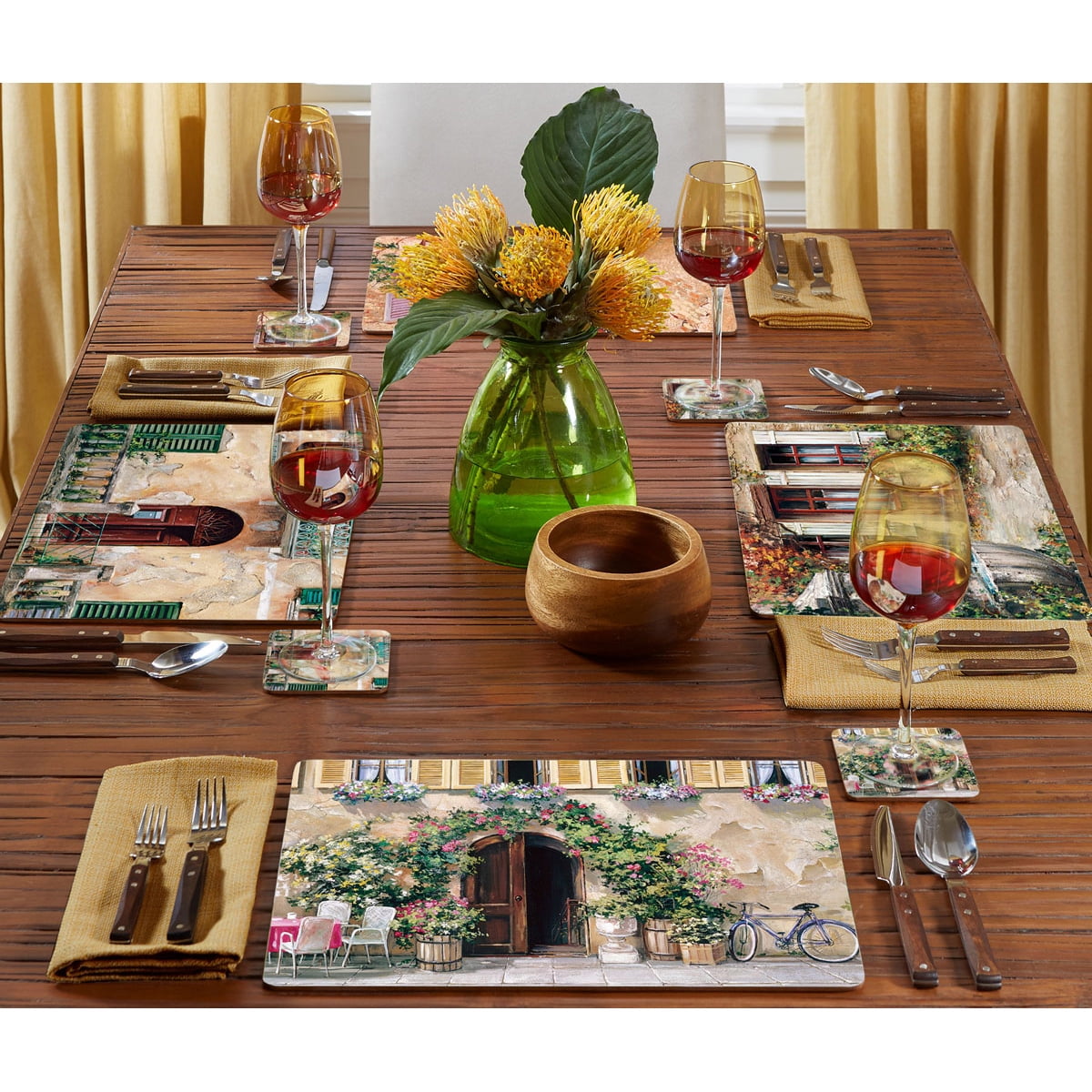 Cala Home "Tuscan Doorways" Assorted Image Hardboard Tabletop Placemats 4-Pack