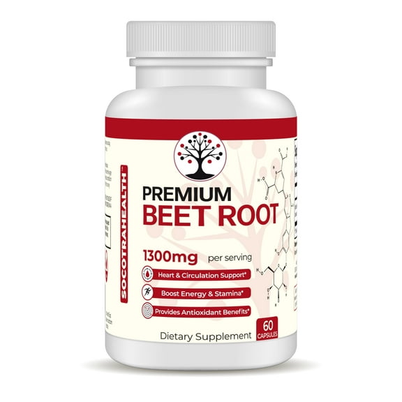 Socotra Health Beet Root Capsules - Premium Organic Beetroot Powder - Nitric Oxide Supplement - Heart Health, Circulation and Stamina Support - Non-GMO - 60 Vegan Capsules