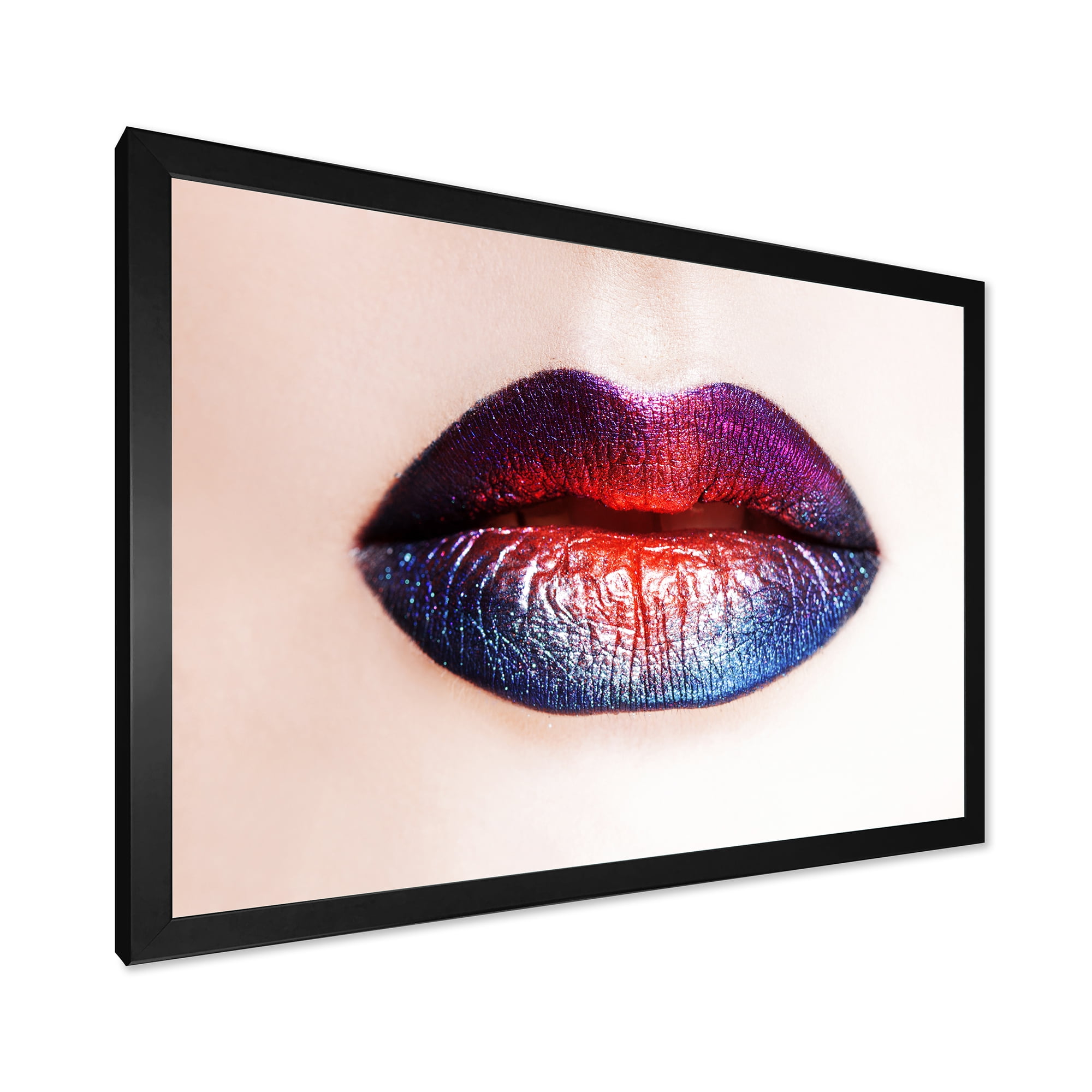 Designart 'Female Lips With Bright Multicolored Lipstick' Modern Framed Art Print