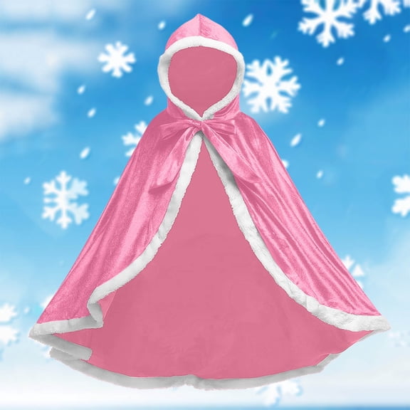 HCBY Kids' Hooded Velour Cape with Faux Fur Trim and Tie Closure, Halloween Christmas Party Dress-up Outfit for Boys and Girls, Holiday Roleplay Cloak