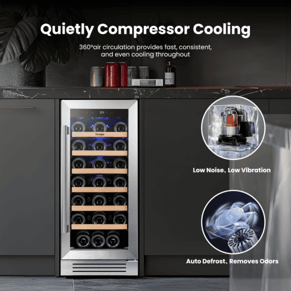 Yeego 15 Inch Wine Cooler and Refrigerator, 33 Bottles 40-65℉ with Glass Door Wine Fridge for Home Kitchen Bar, Built-in or Freestanding