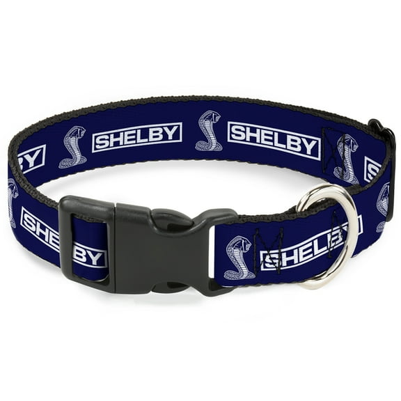 Carroll Shelby Pet Collar, Dog Collar Plastic Buckle, Shelby Box Logo and Super Snake Cobra Blue White, 7 to 8.5 Inches 0.5 Inch Wide