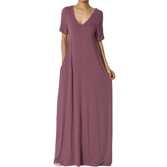 TheMogan Women's PLUS Soft Jersey Oversized V-Neck Short Sleeve Maxi Dress W Pocket