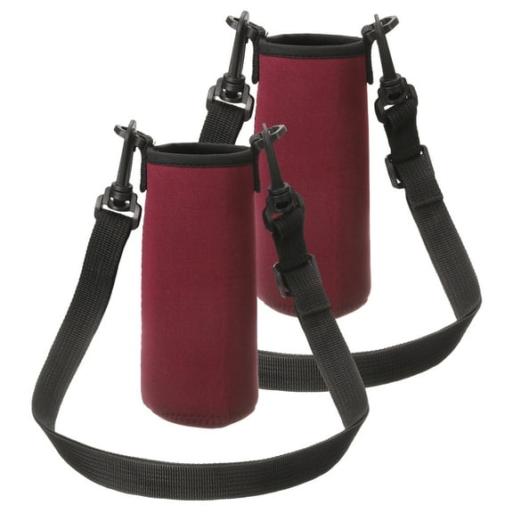 2pcs Neoprene Water Bottle Sleeve with Strap, 12 oz Insulated Water Glass Bottle Carrier Bag Collapsible Drink Bottle Sleeve Cover Holder with Handle, Wine Red