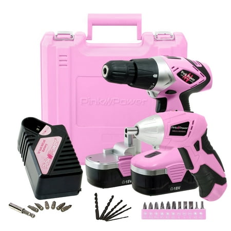 Pink Power PP1848K 18V Cordless Drill Driver and Electric Screwdriver Set - Drill Kit with Charger, Two Batteries and Drill Bit (Best Cordless Power Tool Set)