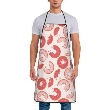 

Adjustable Bib Apron - Donut Print Pink Waterdrop Resistant Cooking Apron Kitchen Aprons for Men Women