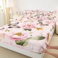 thumbnail image 4 of Homewish Pink Rustic Flower Twin Sheet Sets for Women, Kawaii Butterfly Animal Twin Fitted Sheet, Vintage Fashion Style Flat Sheet, Ultra Soft Bedroom Decor, 3 Pieces, 4 of 8