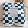 thumbnail image 6 of Sherpa Throw Blanket Fleece Blanket with Checkered Pattern Soft Thick Blanket for Couch, Bed, Sofa Luxurious Warm and Cozy for All Seasons (Navy, 60"x80"), 6 of 6