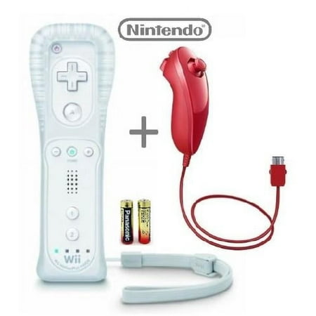 Official Nintendo Wii/Wii U Remote Plus Controller (White) and Nunchuk (Red) Combo Bundle Set (Bulk Packaging)