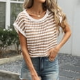 thumbnail image 4 of Stichou Women's Short Sleeve Sweater Summer Striped Crochet Tops Casual Cap Sleeve Crewneck Knit 2026 Sweater Vest T-Shirts Khaki S, 4 of 6