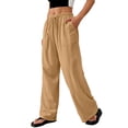 thumbnail image 5 of Evdexr Linen Pants Womens Drawstring Lightweight Pant Summer Wide Leg Beach Trousers Elastic Waist Oversized Casual Slacks with Pockets Saffron S, 5 of 6