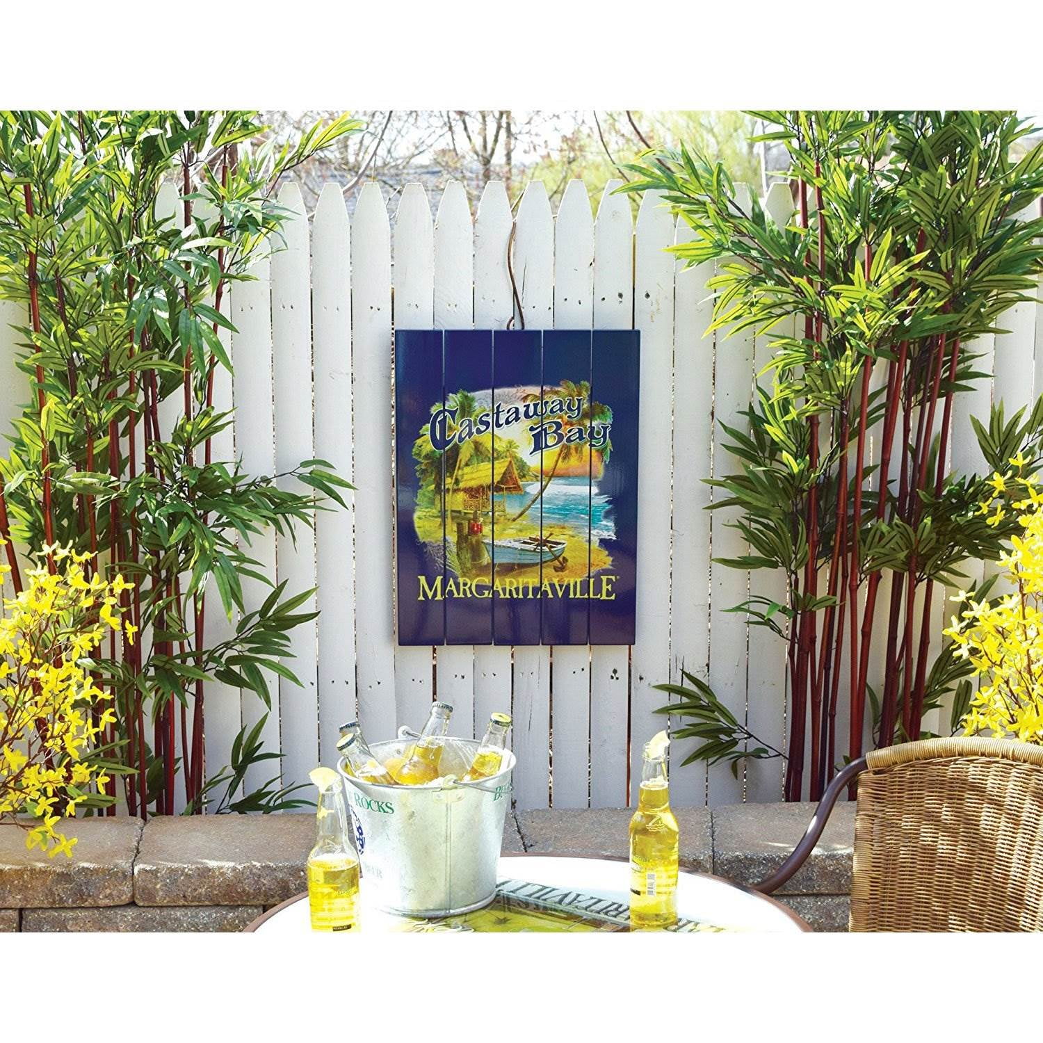 Margaritaville Outdoor Patio Wall Art Pine Wood Castaway Bay Beach Sign