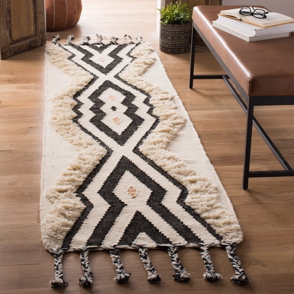 SAFAVIEH Kenya Alexa Southwestern Runner Rug, Ivory/Black/Blue, 2'3" x 6'