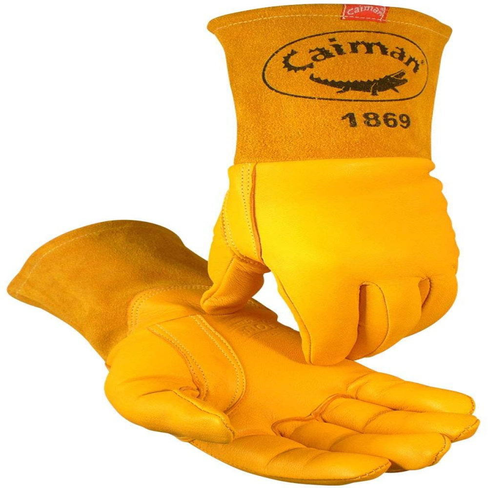 Caiman 1869-4 Medium Cow Grain Leather Metal Inert Gas Welding Glove Tan and Gold 