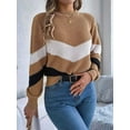 thumbnail image 2 of Womens Sweater Pullover Casual Long Sleeve Crewneck Color Block Pullover Knit Sweater for Women Khaki S, 2 of 8