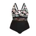 thumbnail image 1 of Cathalem Modest Swimsuits for Women Ruffle Cutout High Waisted Bathing Suits Tummy Control Square Neck Wrap,Black XXXL, 1 of 4