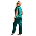 thumbnail image 3 of DAKIMOE Silk Satin Pajamas Set for Women Two-Piece Sleepwear Short Sleeve Pjs Soft Button Down Shirt and Wide Leg Long Pants with Pockets, 3 of 7