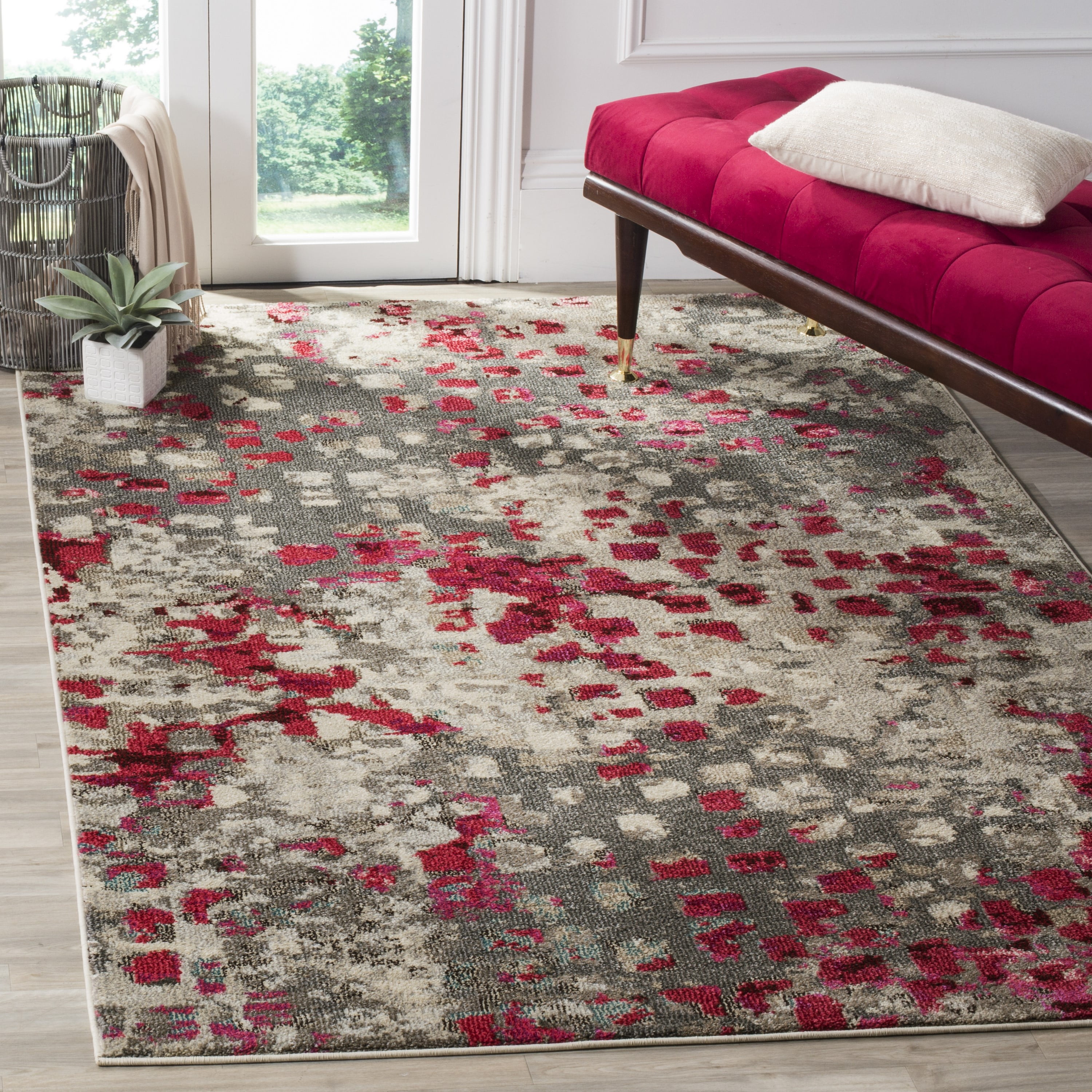 SAFAVIEH Monaco Driskoll Abstract Area Rug, Grey/Fuchsia, 6'7" x 9'2"