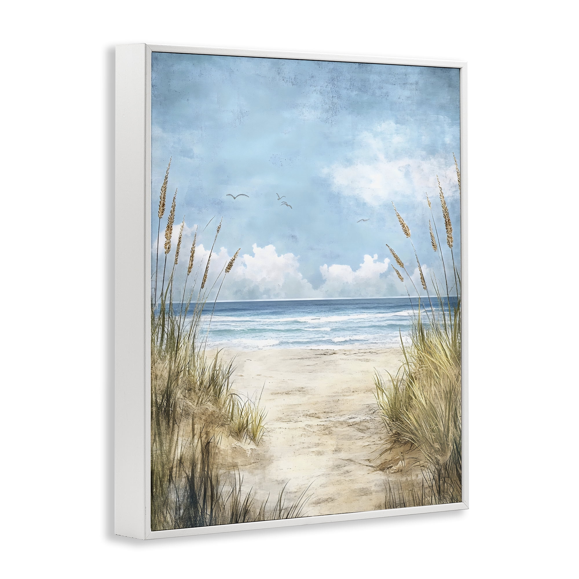 Stupell Industries Free Seagulls over Beach Dunes White Framed Giclee Art, design by Creative Studio
