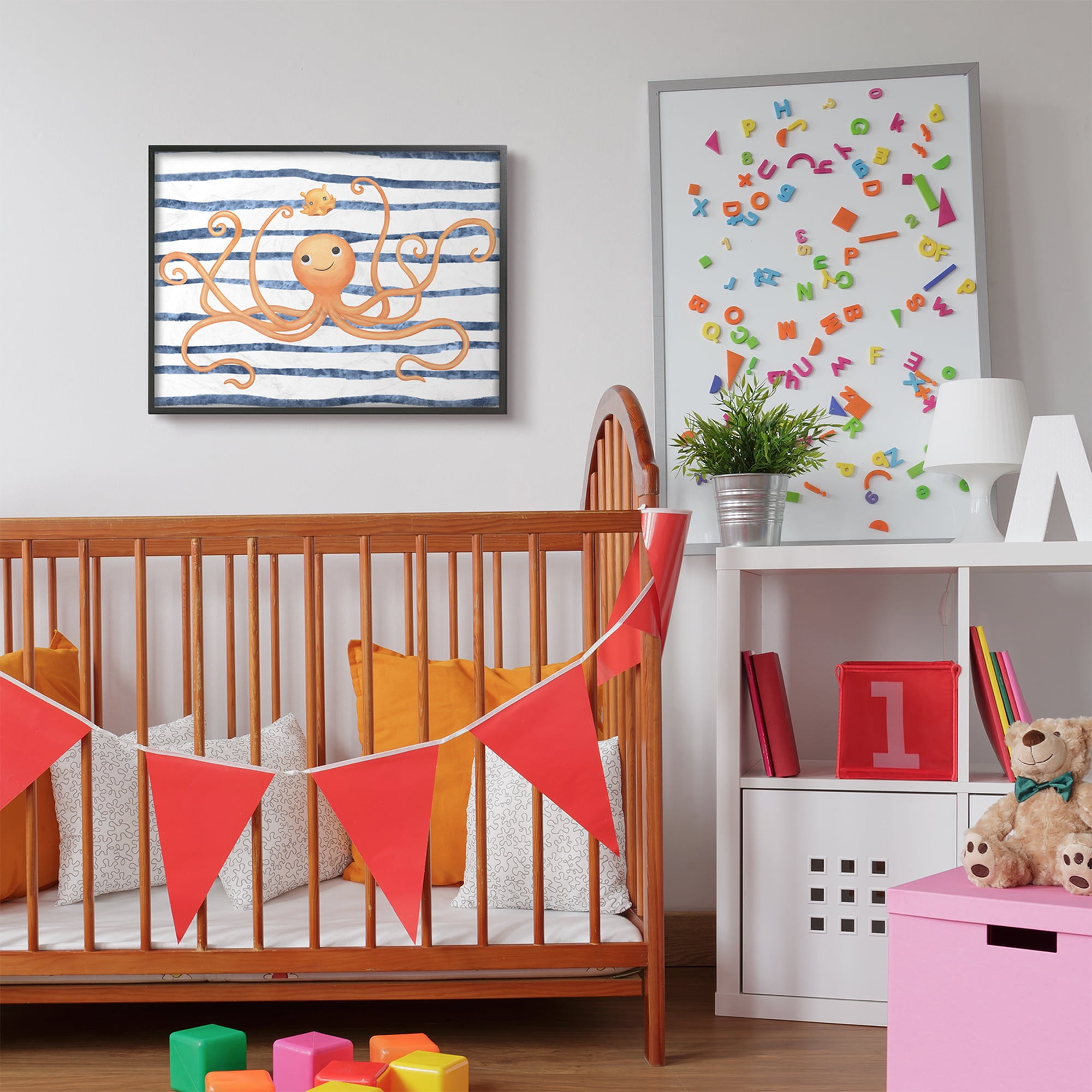 The Kids Room by Stupell Octopus Ocean Animal Orange Blue Kids Nursery Design Framed Wall Art by Ziwei Li
