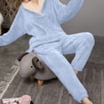 thumbnail image 4 of cfhntfmh Two Piece Sets for Women Sweatsuit Wide Leg Jogger Sets with Pockets Long Sleeve Lapel V Neck Sweatshirt Fall Tracksuit（Blue,Large), 4 of 7