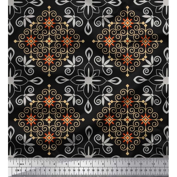 Soimoi Cotton Voile Fabric Filigree Damask Decor Fabric Printed Yard 56 Inch Wide