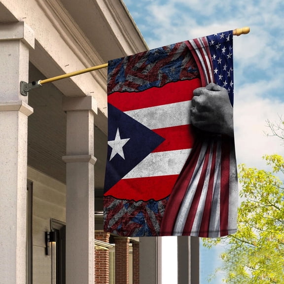 Hand Pulling American Flag Puerto Rico Puerto Rican Root Patriot House Flag, Double-Sided Decorative Outdoor Flag, Patriotic Polyester Yard Flag 29.5 x 39.5 in