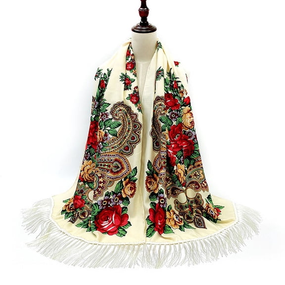 Beige Scarfs Scarf Women Lady Folk-Custom Print tie Tassel Square Scarf Wrap Shawl Travel Scarve