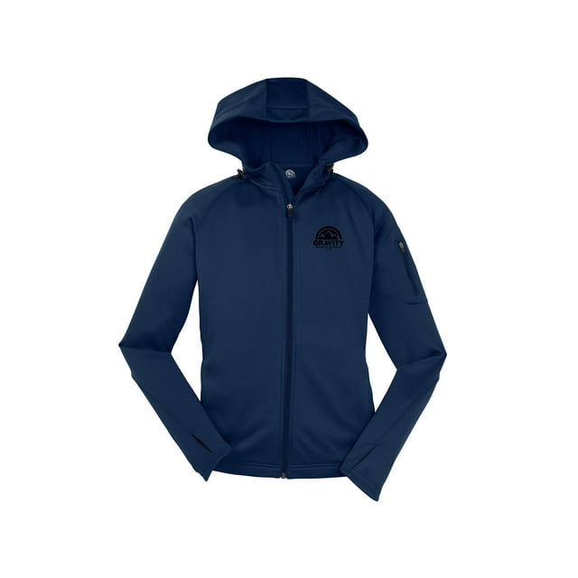 Gravity Outdoor Co. Womens Fleece Hooded Jacket - Black Logo - True Navy - L